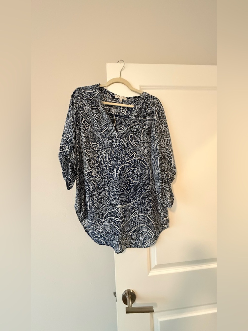 Chaus Navy and White Paisley V-Neck Tunic